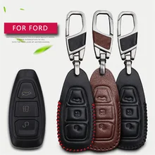 

2017 Leather Car Smart Key Case Cover For Ford Focus 3 2 Mk2 Fiesta Mondeo Mk3 Mk4 Kuga C Max 3 Escort Buttons Key Chain Holder