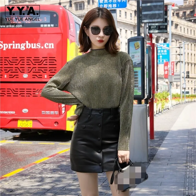 

2018 Autumn Winter New Real Leather Sexy Mini Skirts Office Lady Single Breasted Sheepskin High Waist Work A-Line Skirts Women