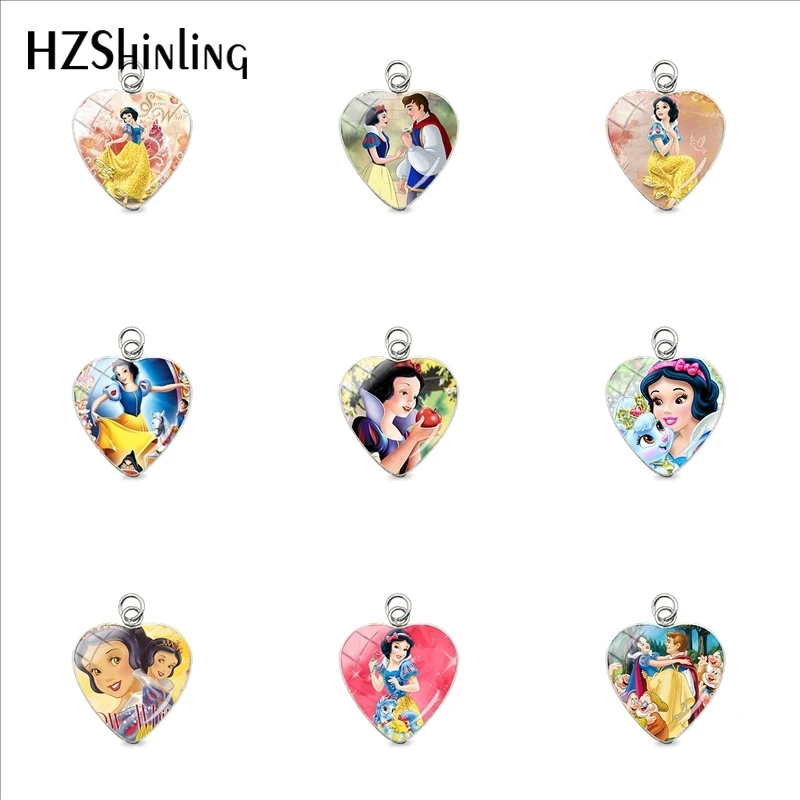 

2019 New Snow White Princess Fairy Tale Heart Stainless Steel Pendants Snow White Princess Jewelry Charms Gifts for Kids