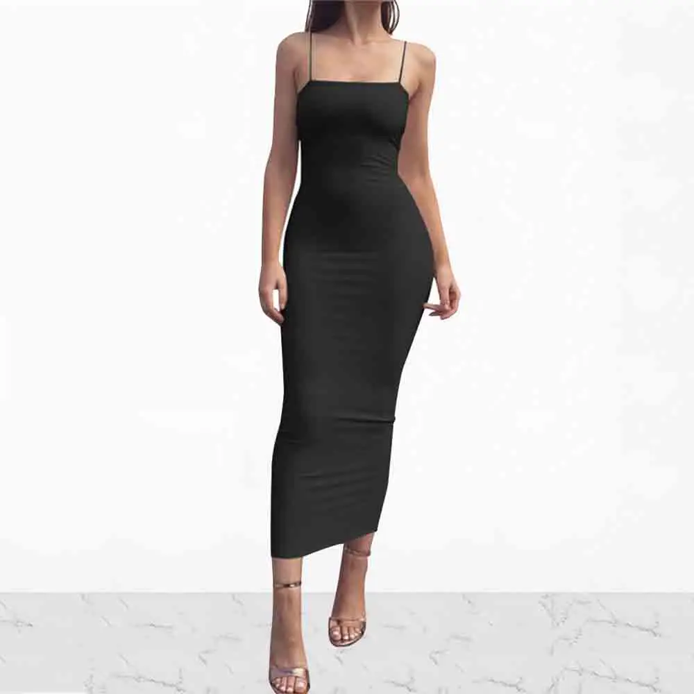 

Sexy Solid Spaghetti Strap Bodycon Maxi Dresses Summer Clubwear Slim Elegant Sleeveless Backless Off Shoulder Dresses For Women