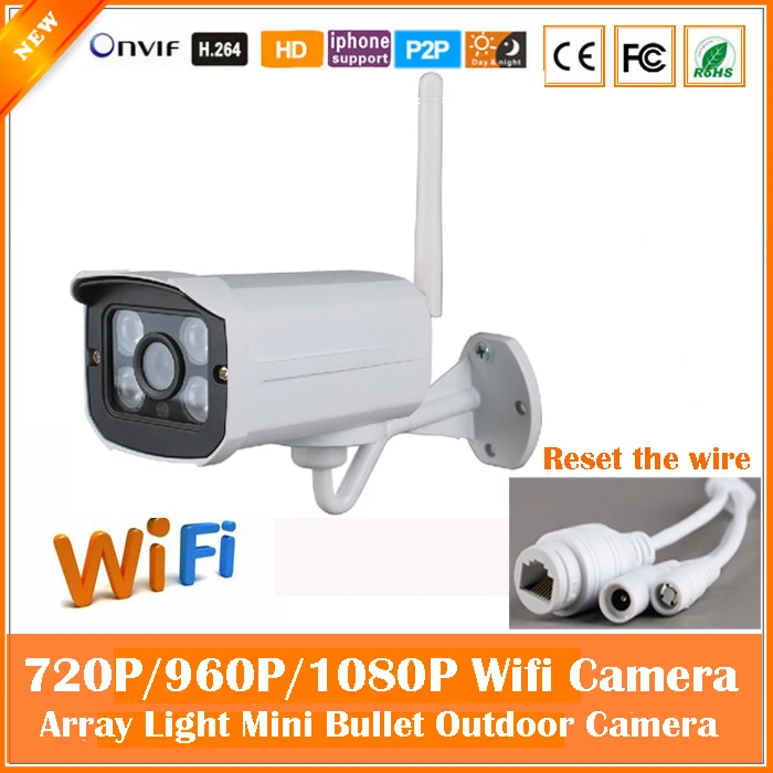 2.0mp HD Bullet IP Camera Wifi 1080P Outdoor Waterproof Securveillance Security CCTV Night Vision Mini White Freeshipping Hot