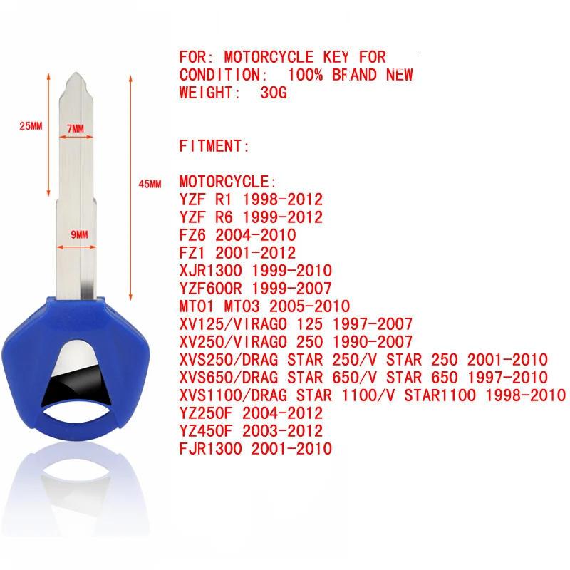 Мотоцикл без выреза лезвие пустой ключ красный черный синий для FJR130 DL1000 GSXR1000 Z750S ZRX1200 CBR1000RR