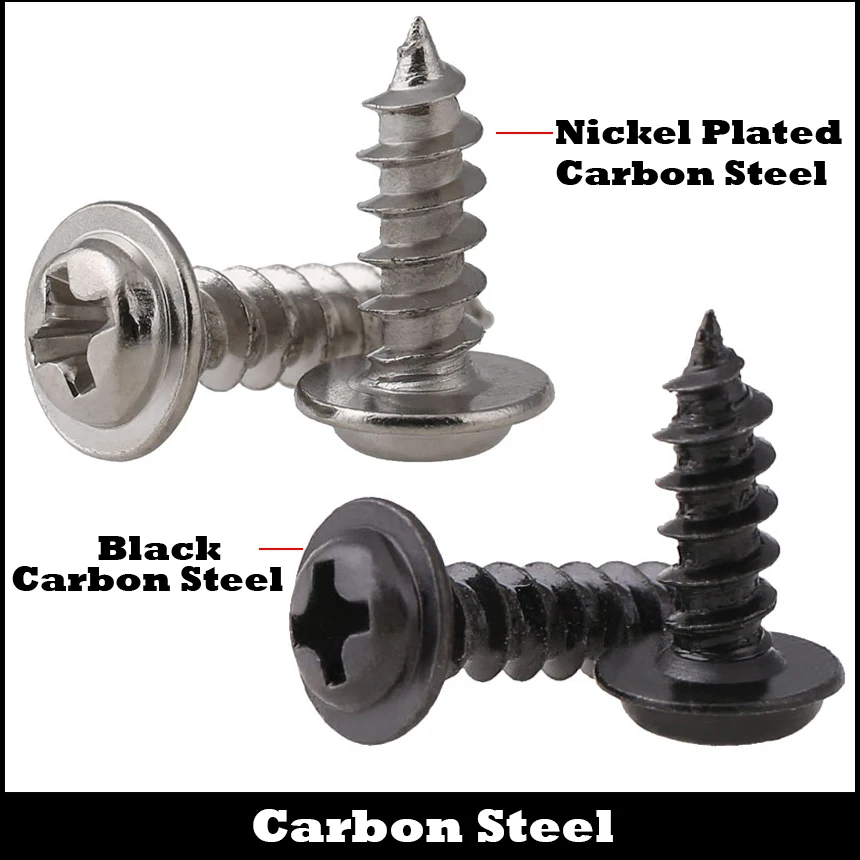 

M1.4 M1.4*6/8/10 M1.4x6/8/10 Black Nickel Plated Steel Cross Philips Pan Round Head Pointed Tail Self Tapping Screw With Washer