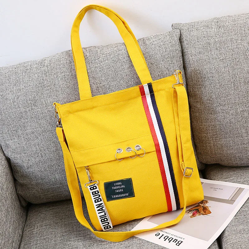 

New Lady Shoulder Bag Canvas Stitching Cloth Crossbody Bag Fresh And Simple Female Student Bag Wenyi Sen Female Shopping Bag