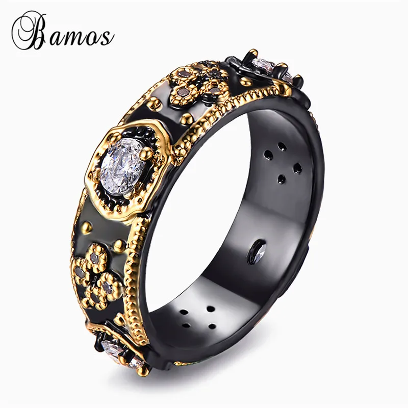

Bamos Punk Male Female Unique Finger Ring Fashion Black Gold Filled Jewelry Vintage Wedding Rings For Men And Women