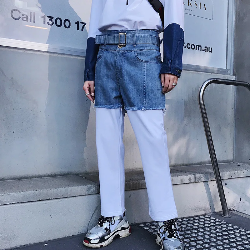 

M-XL! High quality jeans for men 2018 Fake two pairs of jeans male straight leg long pants