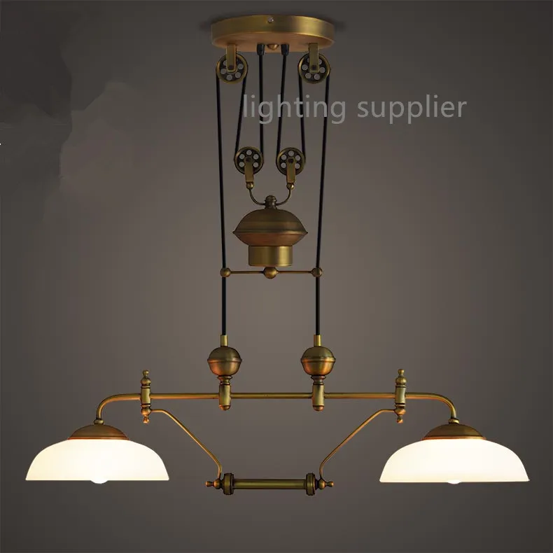 2 heads Romantic industrial style Retro nostalgia creative personality bronze color restaurant can Lifting droplight