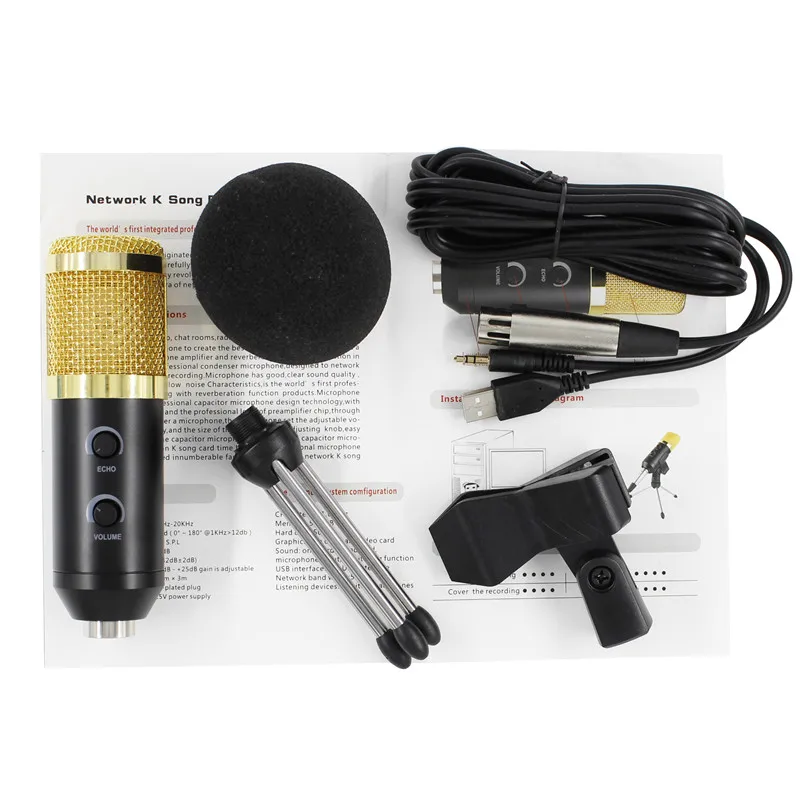 BM800 обновленный BM900 проводной конденсаторный микрофон с штативом микрофон для компьютера запись ПК пение студия караоке - Цвет: Черный