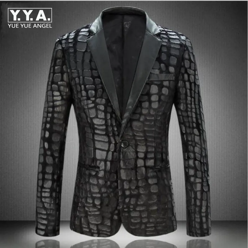 

Euro Men Blazer Jacket 2019 New Brand Male Casual Faux Leather Spliced Velvet Suit Fashion Pieces Design Blazer Size M-4xl