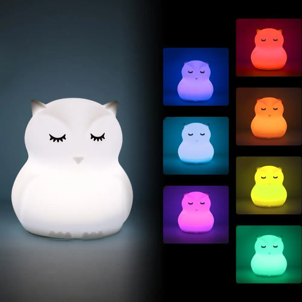  Mini Owl RGB LED Night Light Portable Lighting Cartoon Silicone Bird Night Lamp Bedroom Bedside Lam - 4000113537817