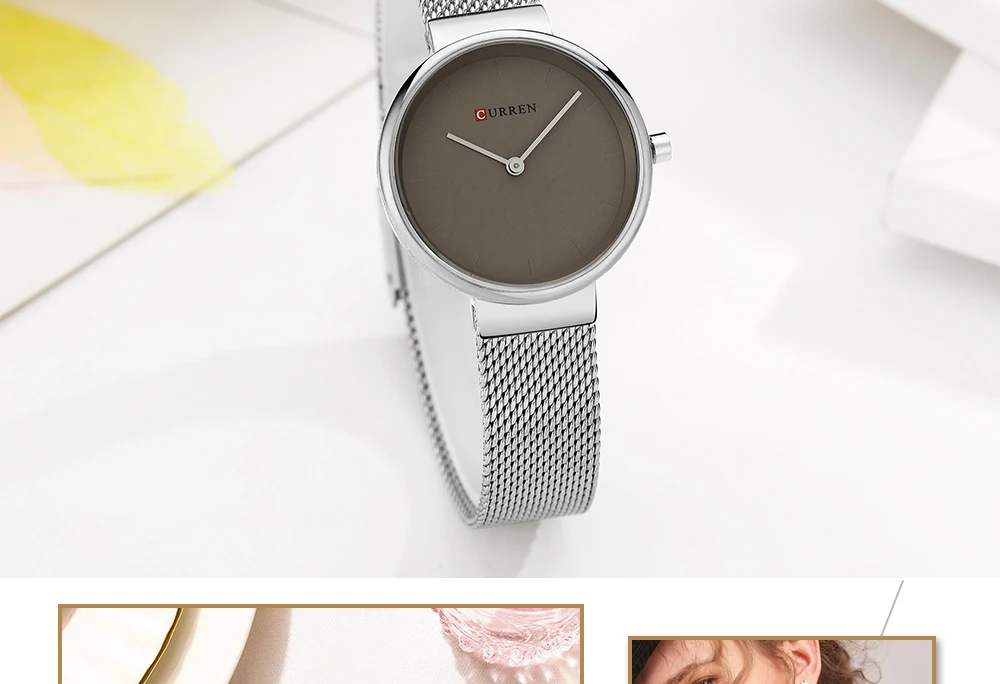 Ladies Dress Mesh Bracelet Watches with Stainless Steel CURREN Simple Fashion Quartz Wristwatch Women Clock Female Montre femme