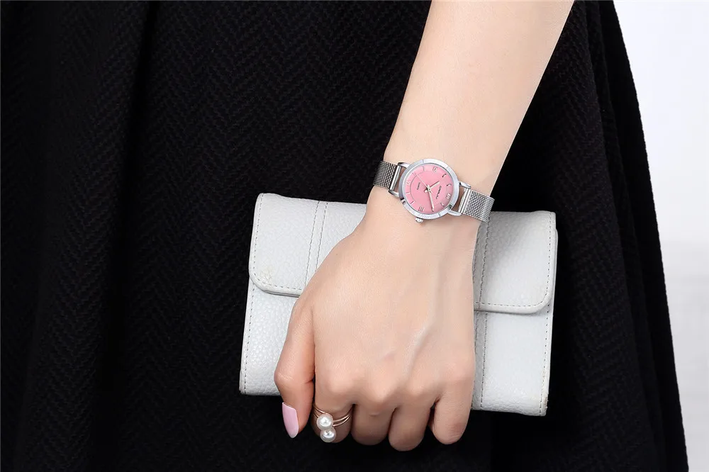 CRRJU маленький круглый циферблат тканый сетчатый ремешок кварцевые женские часы Известный люксовый бренд простые повседневные женские наручные часы для женщин