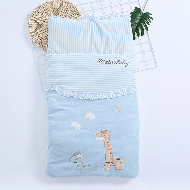 Весенний детский хлопковый дышащий спальный мешок, детский многоцелевой спальный мешок, детский спальный мешок - Цвет: Sky Blue