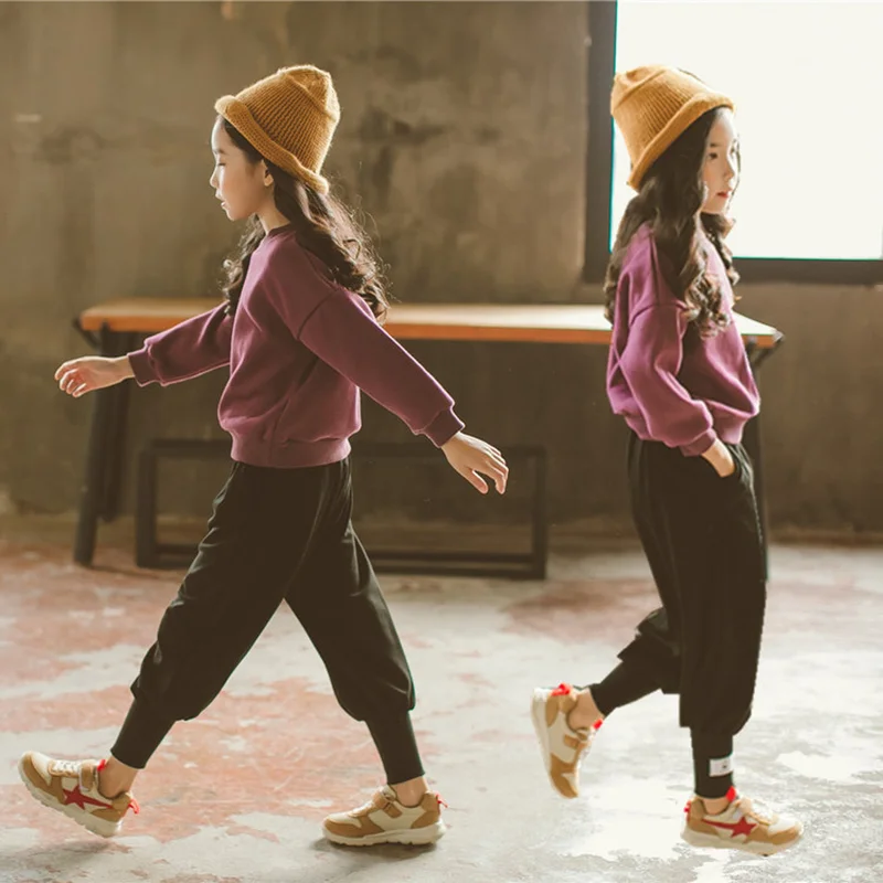 

Spring Autumn Girls Clothing Sets Teens Girls Sweatshirt + Harem Pants Suit 3-14years Kids Sport Suits 2pcs Top Harem Pant CA321