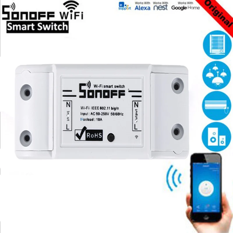 

SONOFF Basic Wireless Wifi Switch Remote Control Automation Module DIY Timer Universal Smart Home 10A 220V AC 90-250V