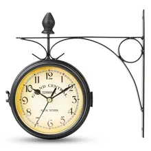 Двусторонняя круглая настенная станция часы сад Винтаж Ретро домашний Декор металлическая рамка стеклянный циферблат Крышка для Рождественский подарок