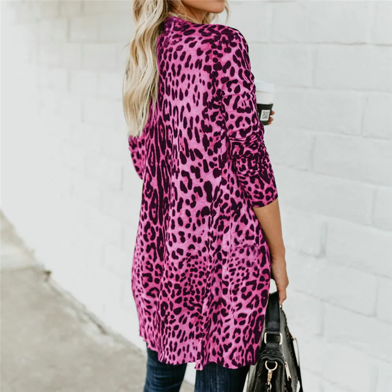  Fashion Womens Autumn Winter Casual Long Sleeve Leopard Print Fashion Coat Bllouse T-Shirt Tops Long coat New Arrival#4F01 (5)