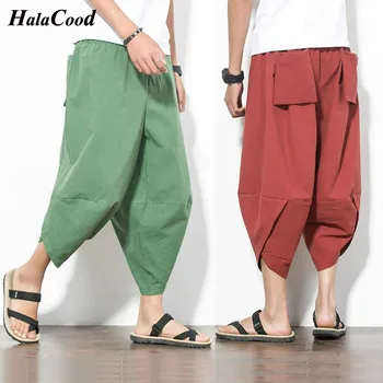 

Hot Fashion Men's Wide Crotch Harem Shorts Loose Summer Large Cropped Trousers Wide-legged Bloomers Chinese Style Flaxen Baggy