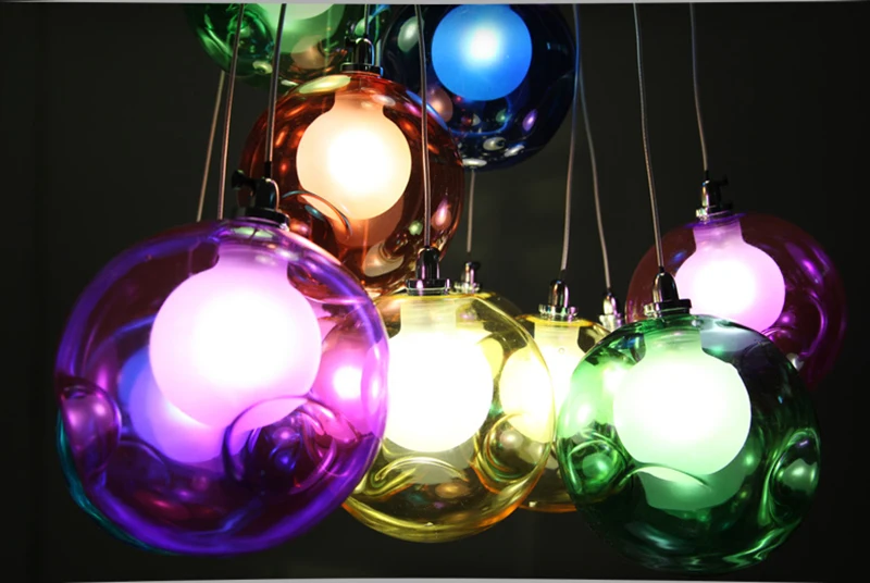 Современный светодиодный красочный стеклянные шаровые подвесные светильники, креативный дизайн для столовой, гостиной, бара, светодиодный G4 96-265 в, стеклянные светильники