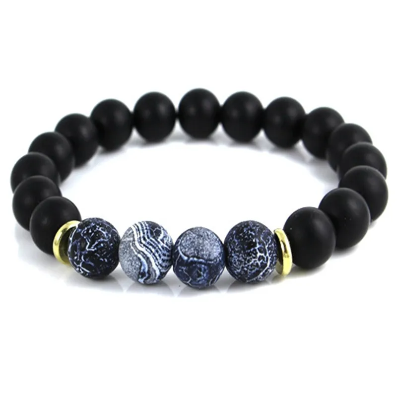 

Sennier new design men's bracelet frosted matte stone beads + line beads male 10mm Pearl Bracelet