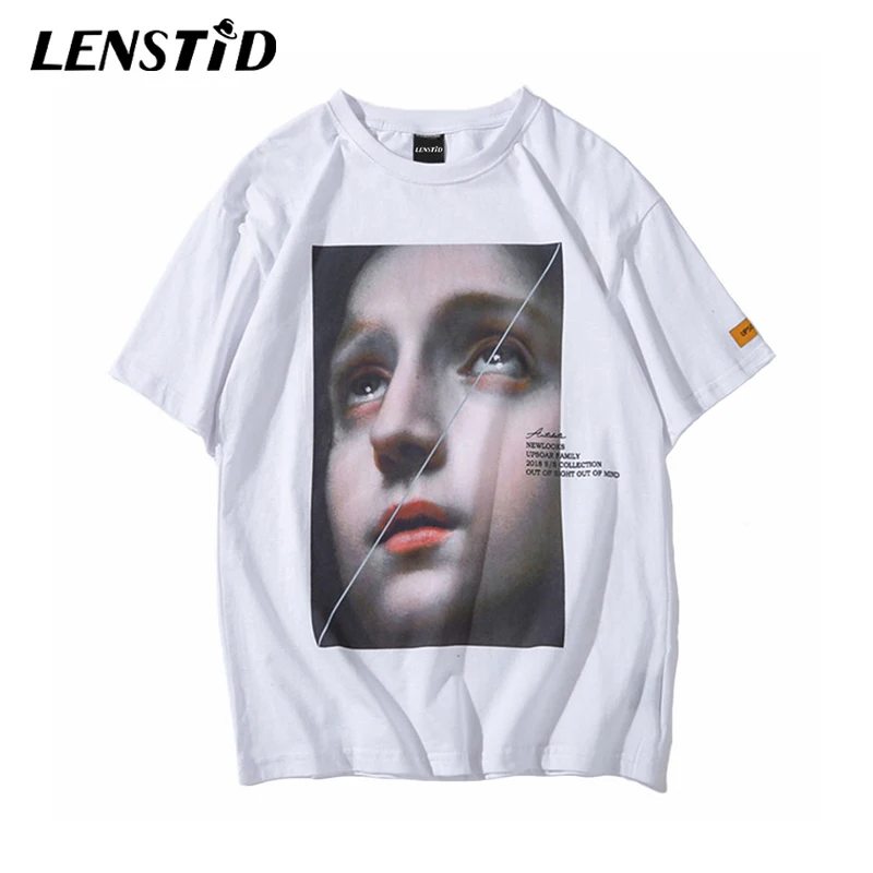 

LENSTID Men Harajuku T Shirt Funny Little Girl Hip Hop T-Shirts Streetwear 2019 Summer Short Sleeve Tshirt Black White Tops Tees