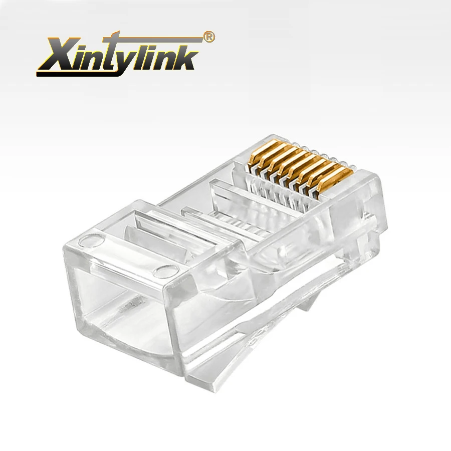 xintylink 1000pcs RJ45 connector rj45 Plug Cat5 Cat5e 8p8c unshielded gold plated Modular utp ethernet cable Network Connector xintylink 50pcs rj45 connector rj45 plug cat6 network connector gold plated utp male 8p8c unshielded ethernet connector load bar