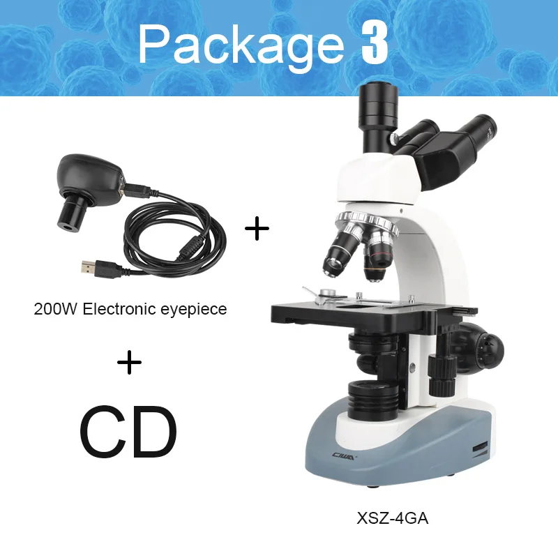 CIWA Профессиональный биологический 40X-1600X микроскоп бинокулярный бинокль HD научный эксперимент светодиодный монокулярный микроскоп - Цвет: package 3
