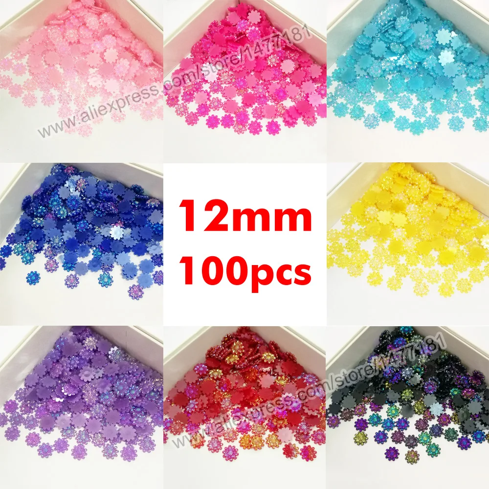 

100pcs 12mm Acrylic Adorable Little SUNFLOWER Embellishments Flat Back AB Plating Beads Scrapbooking DIY Crafts Supplies
