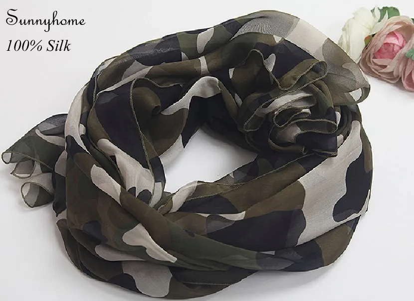 Женские шелковые шарфы Foulard Femme Lettre Marque натуральный шелк длинный парео зеленый армейский принт шали и хиджабы