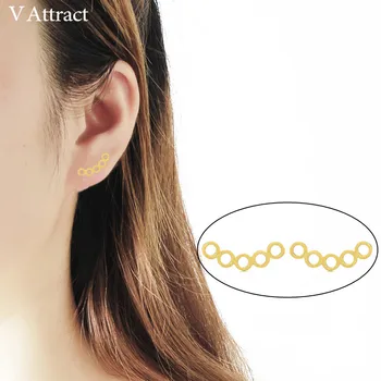 

V Attract 10pair/lot Geometric Round Stud Earrings Fahshion Jewelry Silver Color Stainless Steel Pendientes Women 2018