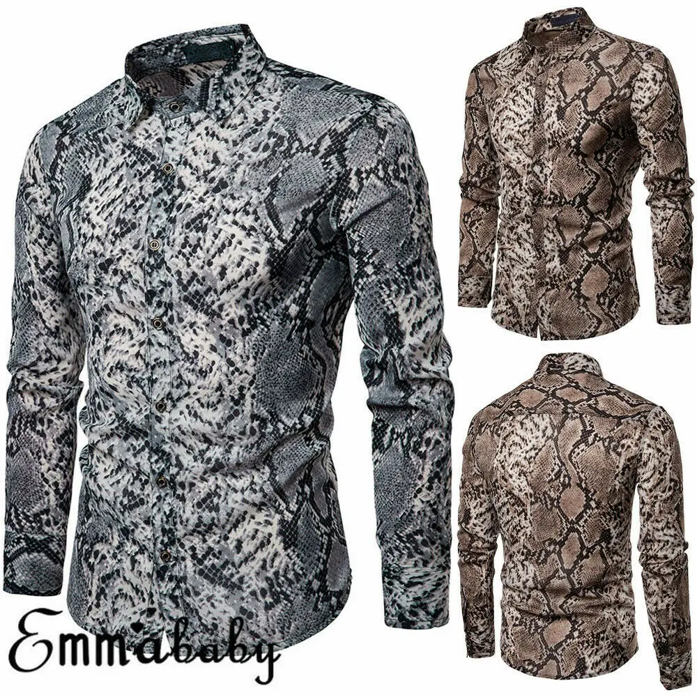 

Men's Casual Snakeskin Shirt Long Sleeve Slim Fit Casual Shirts Tops 2019 Summer New