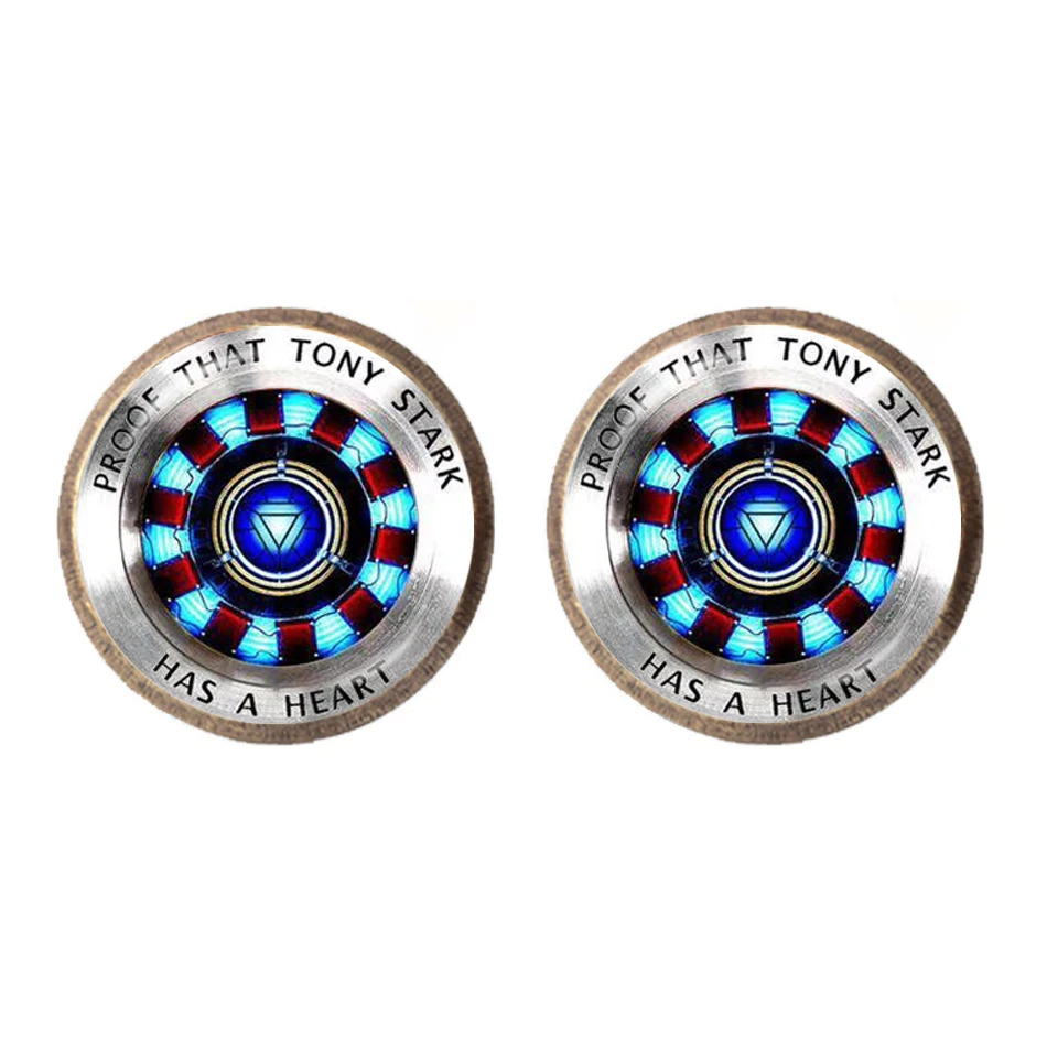 

3D Marvel Glass Stud Earrings The Avengers Iron Man Action Tony Stark Arc Reactor Printed Glass Gem Charm Stud Earring