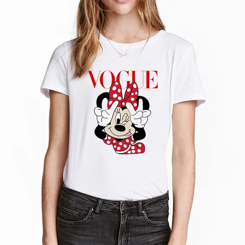 Женская Мода Vogue Микки Дизайн Печать повседневные топы с коротким рукавом o-образным вырезом Harajuku милые забавные винтажные безрукавки