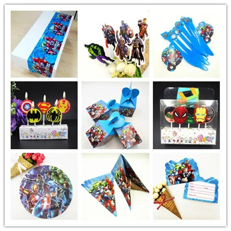 

Avengers Birthday Decoration Party Candle Box Cap DecorationS boy Baby shower Party Tablecloth Cups Straw Plates Baby Shower