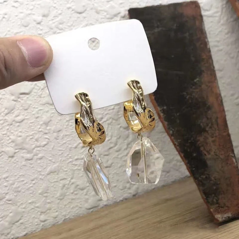 

MENGJIQIAO 2019 New Fashion Irregular Geometric Metal Circle Drop Earrings Transparent Crystal Long Pendientes Mujer Moda