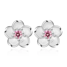 Flor de cerejeira flor brincos de cristal brincos de prata cor orelha studs feminino jóias finas dia das mães presente de aniversário