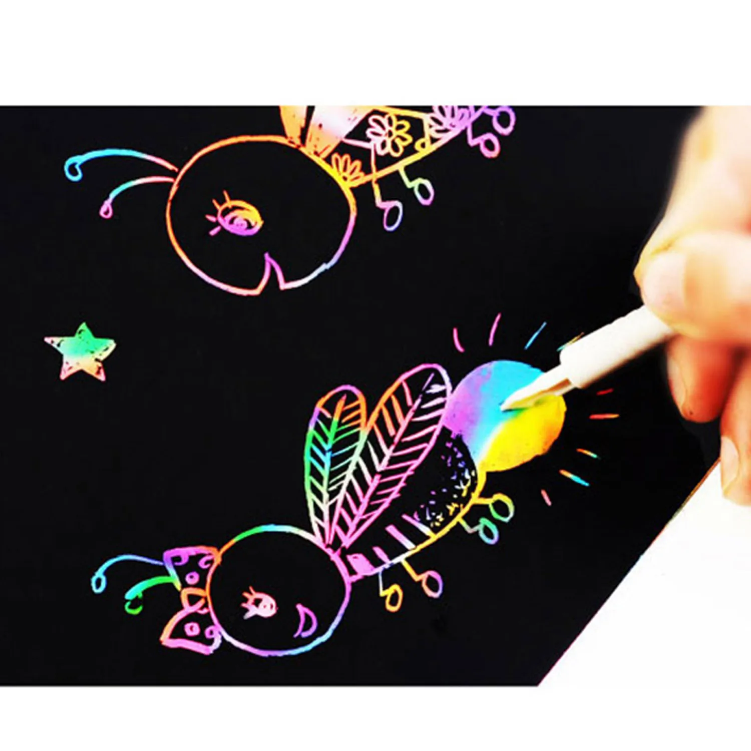 

10pcs Kids Colorful Magic Scratch Art Cardboard A4 Scratch Paper Painting Papers With One Drawing Stick Scraping Drawing Toys