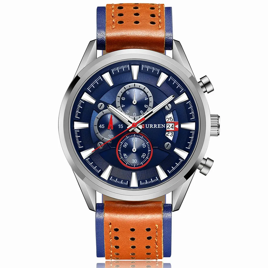 Curren Watch Sport Man часы Luxury кожаный ремешок Военные часы человек часы Роскошные брендовые Для мужчин часы спортивные Водонепроницаемый - Цвет: Brown Silver Blue