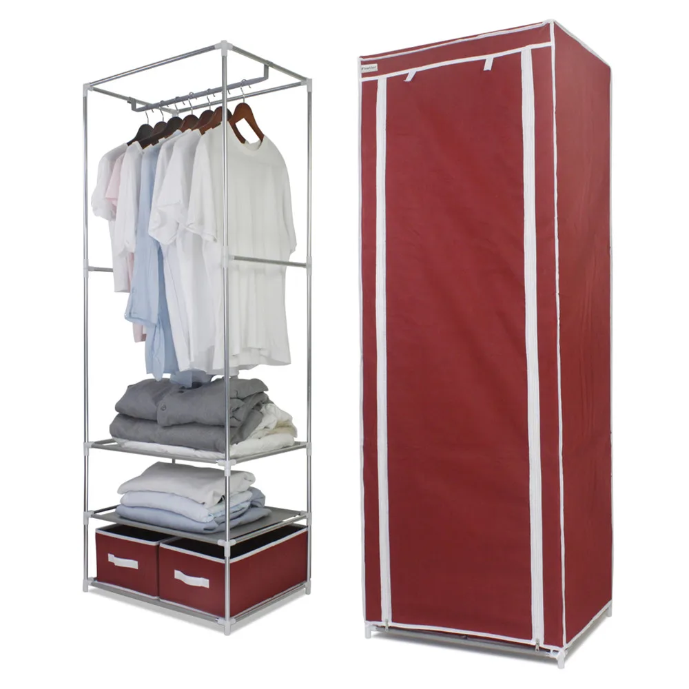 Finether Metal Framed Fabric Wardrobe, Portable Closet, easy cloth steel frame single cloth wardrobe storage assembly folding2