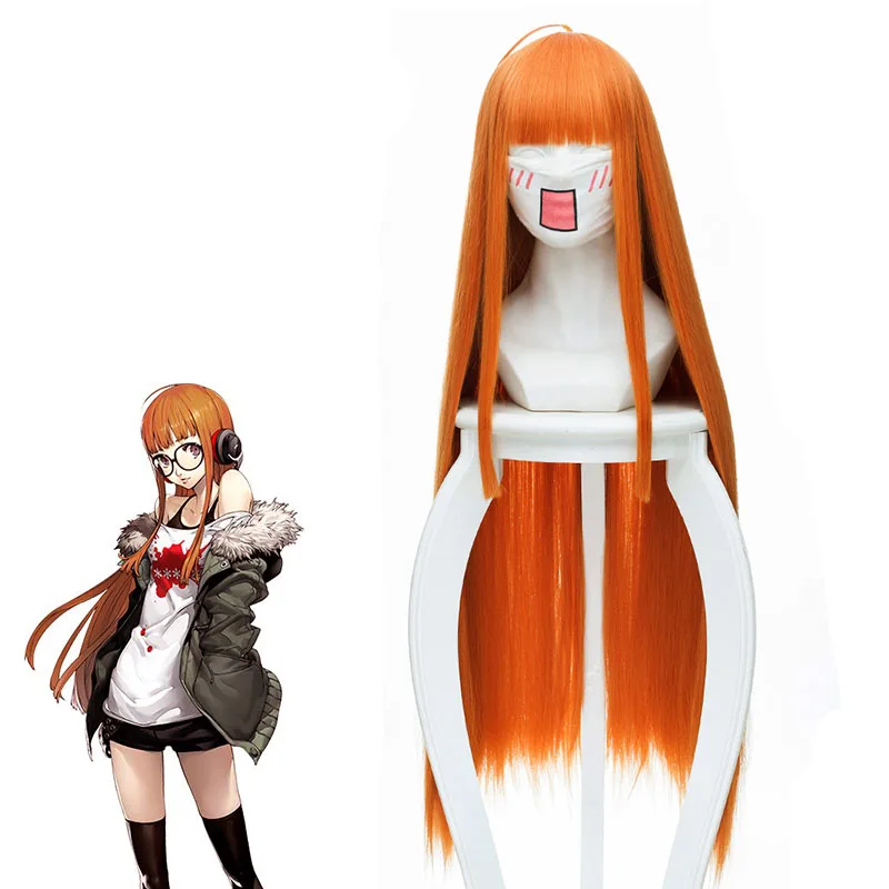 persona 5 long orange hair cosplay wig for girls adults costume 90cm futaba  sakura animation new anime