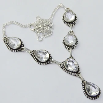 

White Topas Necklace Silver Overlay over Copper, 44.6 cm, N2045