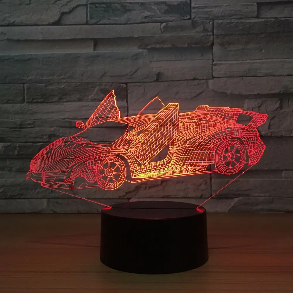  Cool Super Car Acrylic 3D Lamp 7 Color Change Small Night Light Baby Color lights LED USB Desk lamp - 32854300483