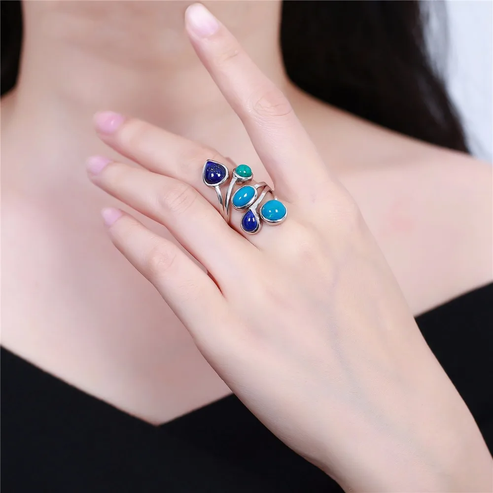 L&P Elegance Natural Gemstone Rings For Women 100% 925 Silver Ring , New Fashion Aajustable Jewelry Wholesale For Birthday Gift