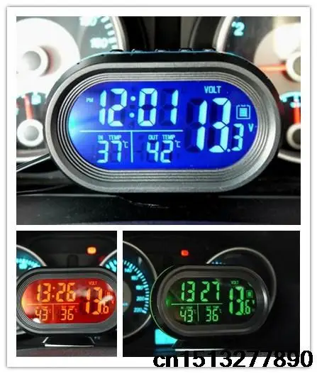 

12V-24V Multifunction Digital Thermometer Voltmeter voltage Hour Gauge Clock Freeze Alert Temperature Meter for car 50% off