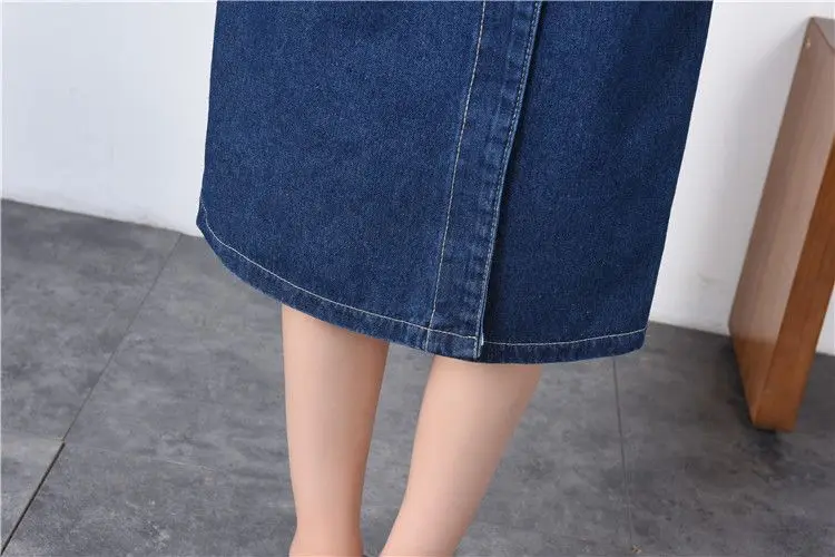 Женская юбка на подтяжках с высокой талией, на пуговицах спереди, комбинезон, джинсовая юбка, синяя, тонкая, большого размера, джинсовые юбки для женщин X1800