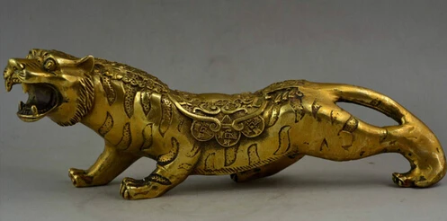 

0 10.0Inch Old Handwork Copper Carving Running Leopard Fierce Lifelike Big Statue