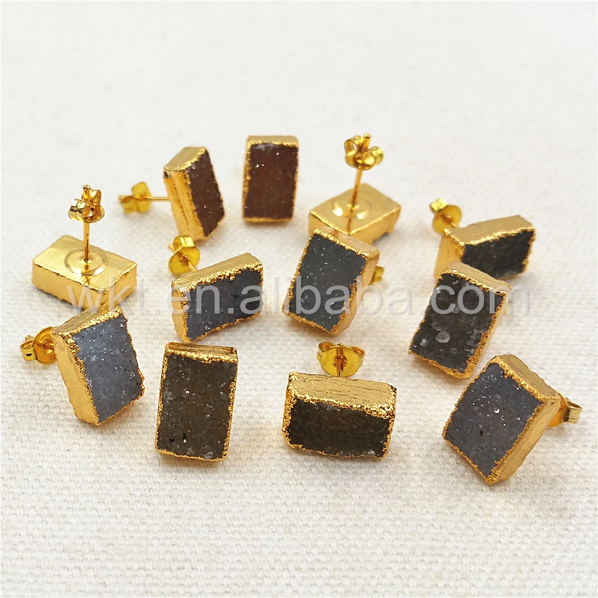 

WT-E264 Wholesale natural druzy studs gold color druzy tone earringss jewelry for women