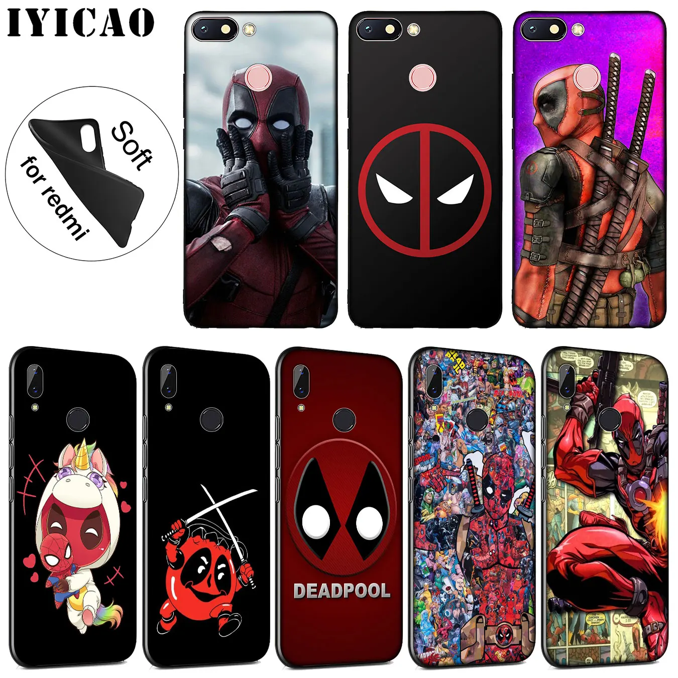 

IYICAO Deadpool Marvel Soft Silicone Phone Case for Xiaomi Redmi 6A 5A Note 7 4 4X 5 Plus 6 Pro Black TPU Cover
