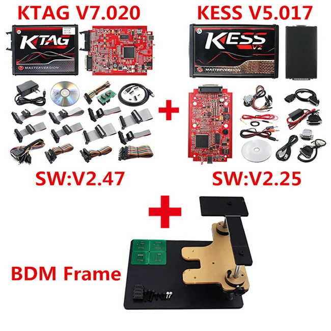 V2.47 Kess V2 5,017 Ktag 7,020 EU Красный Онлайн мастер версия Kess V2 V2.53 ECU OBD2 программист BDM Рамка 22 шт. адаптер - Color: KTAG KESS BDM Frame