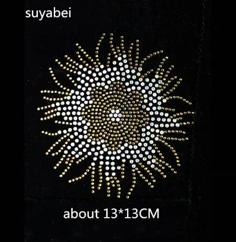 

2pc/lot round flower hot fix rhinestone transfer motifs iron on rhinestone motif iron on transfer patches for shirt